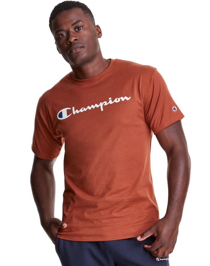 Champion T-Shirt Heren - Bruin - Classic Jersey Script Logo ( 086152-NKD )